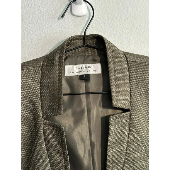 Tahari Arthur S Levine Womens Blazer Jacket Olive Green Three Button Textured - Picture 13 of 16